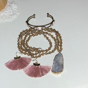 Necklace, Cuff Bracelet & Earrings Gold-Tone
